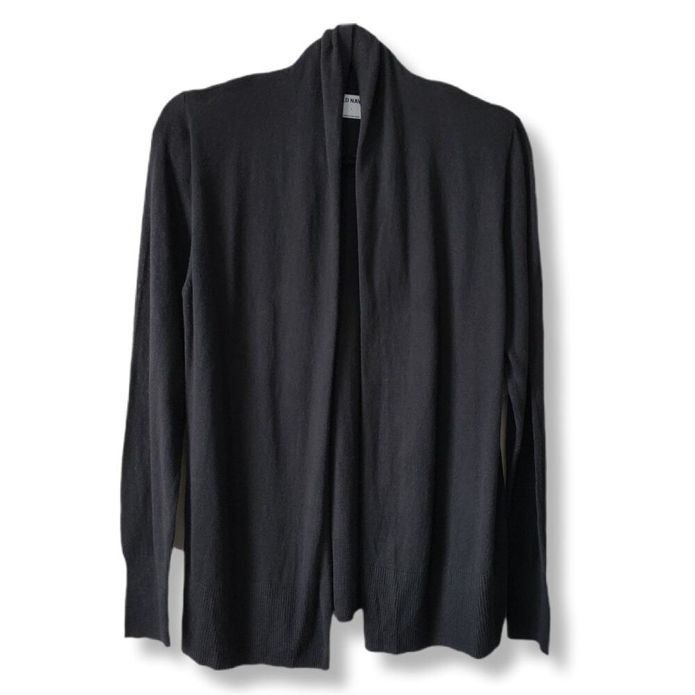 Women Lightweight Black Cotton Cardigan L Goth Classic Preppy Minimalist Modern